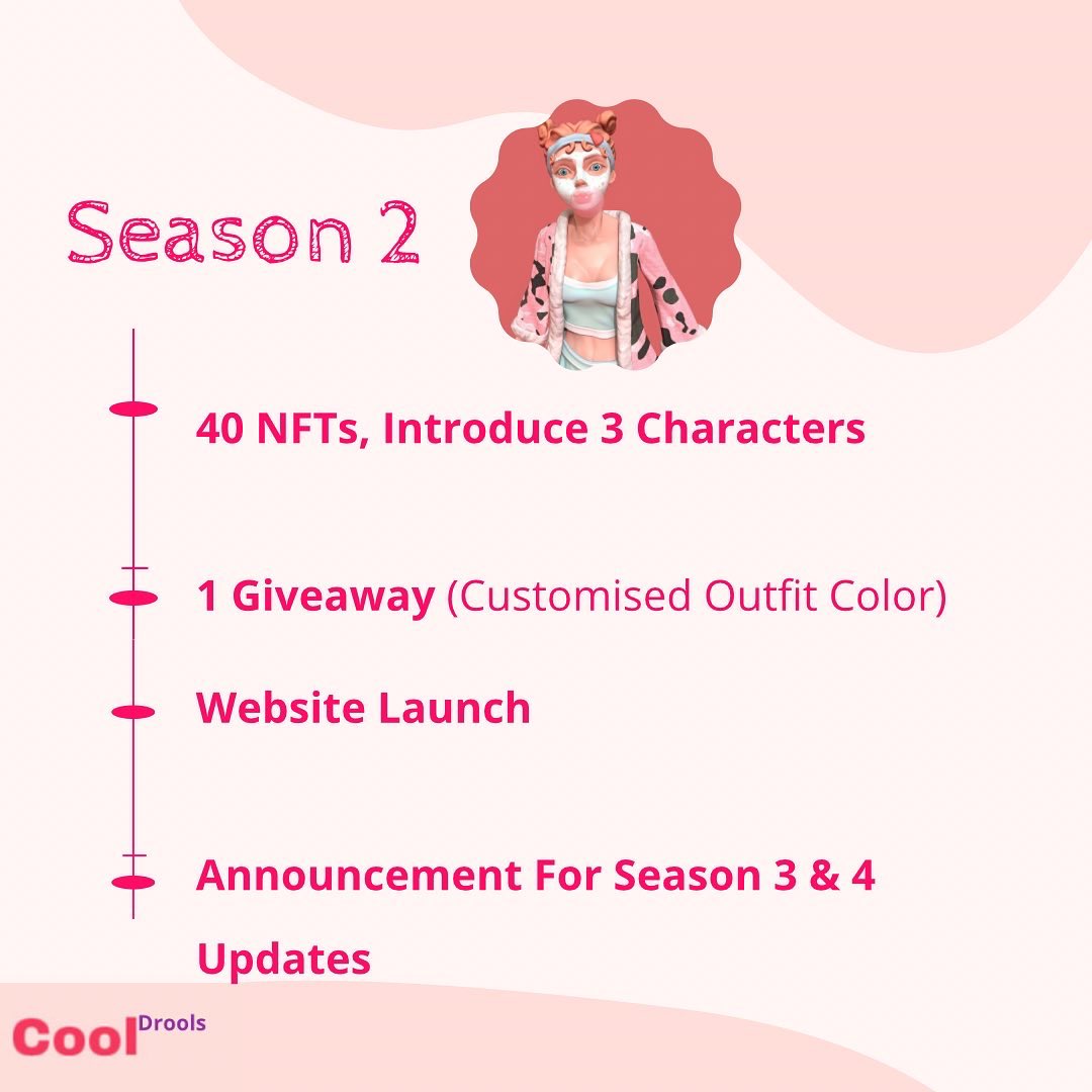Introducing you to our #nftroadmap 🗺🌸
.
.
Know all about our upcoming events and join us in our incredible journey :)

If you have any questions about our #nfts , kindly DM us.

You can buy our #nfts from opensea.io/CoolDrools
#nftartist #nftproject #nftcommunity
