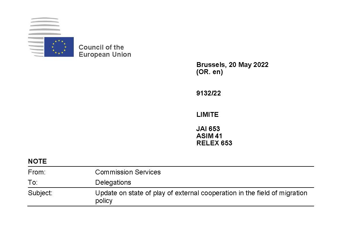 StatewatchEU's tweet photo. European Commission: Update on state of play of external cooperation in the field of migration policy

The "external migration" initiatives cover countries ranging from Bangladesh to Bosnia. This document lists the "state of play" and recent meetings.

https://t.co/9mbBscd1Lk https://t.co/EuLaI7S2jF