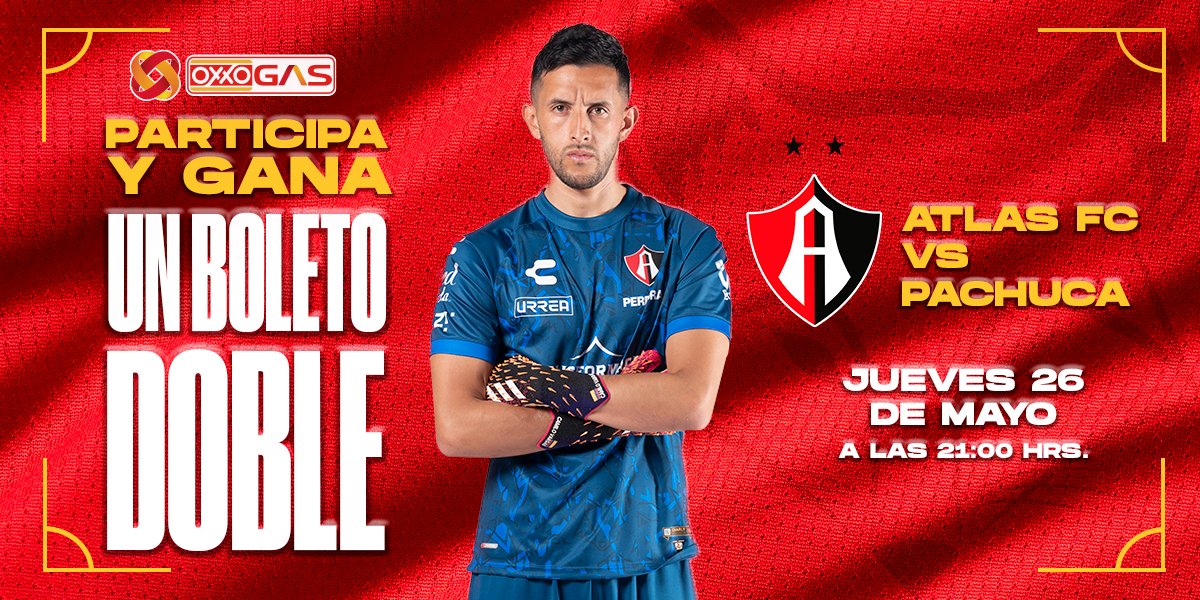 oxxogas's tweet photo. 🏟¡Gana un pase doble para la final entre @AtlasFC vs Pachuca! Dale RT a este tweet y coméntanos porque quieres asistir a la final utilizando #OXXOGAS. Se elegirán ganadores al azar para un boleto doble. 🙌 Tienes hasta el miércoles, 25 de mayo a las 2:00 pm para participar. https://t.co/eZYSjxl1aF