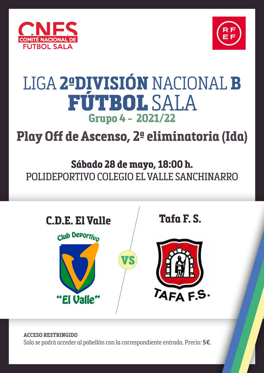 #FS Este sábado, ante el Tafa FS, el sueño de la 2ª División sigue vivo @TafatransVRuiz #GoValle✌ clubdeportivoelvalle.es/2022/05/24/est…