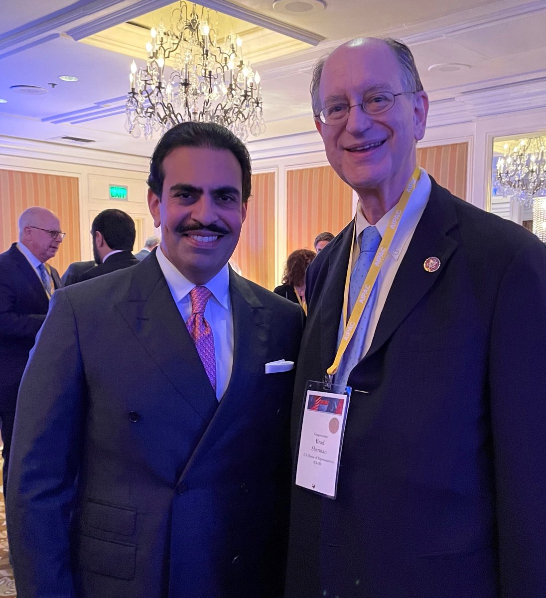 BradSherman's tweet photo. It was good to join @BahrainEmbDC Ambassador H.E. Shaikh Abdullah Bin Rashid Al Khalifa @AbdullaRAK at @AIPAC to discuss the #AbrahamAccords. https://t.co/WIetgFF5ET