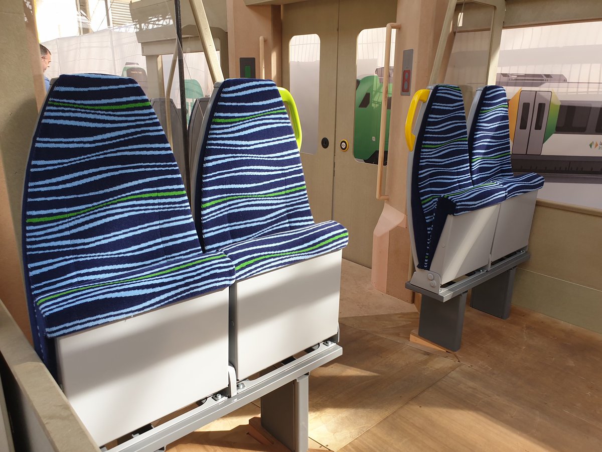 lostcarpark's tweet photo. @RailUsersIe Saw it at the Inchicore open day, and didn't pay attention to the moquette. Hopefully they'll rethink before the real trains! https://t.co/85cBCbyizk