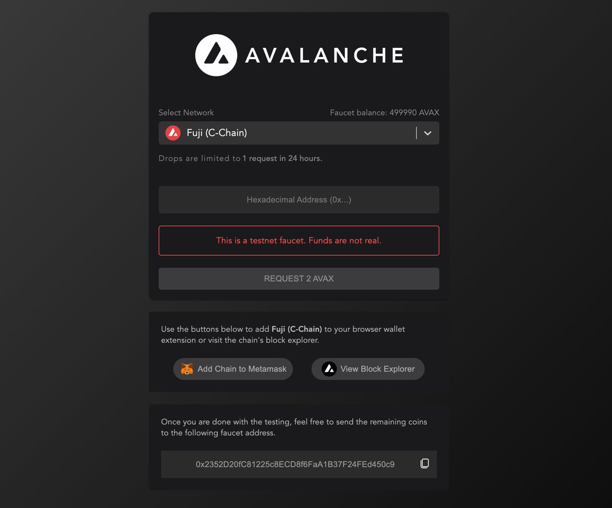 _patrickogrady's tweet photo. 💧🚰 Say hello to the new #Avalanche Faucet: https://t.co/tPgLkd5bgU 💧🚰

Get testnet tokens for the @avalancheavax Fuji Network or a Subnet (WAGMI, @DefiKingdoms, @dexalotcom, @swimmer_network, @playcastlecrush) in 1️⃣ spot.

Subnetoooooor? Integrate your new Subnet in 15 lines. https://t.co/tHXlU8V7V2