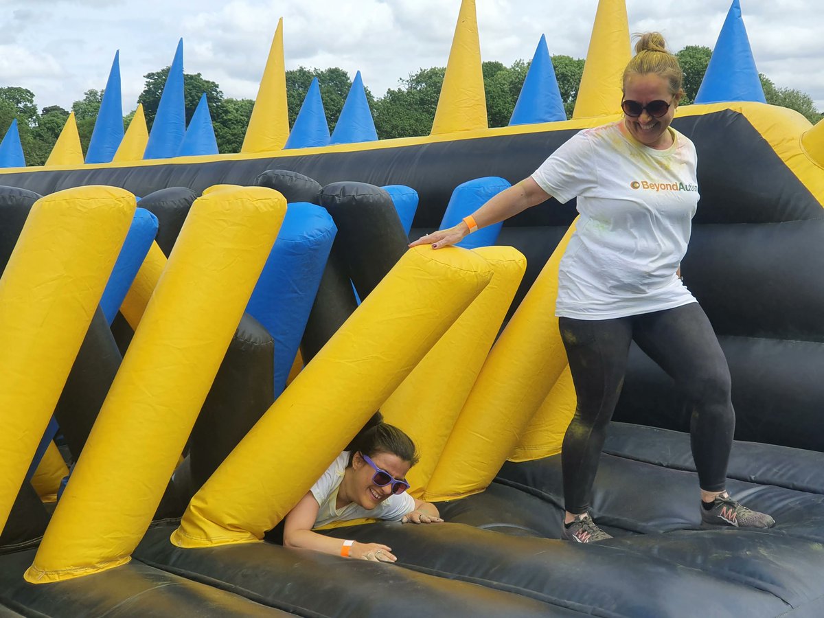 BeyondAutismUK's tweet photo. Congratulations again to our team who crawled, bounced, weaved and dodged their way to triumph at Color Obstacle Rush 2022 for BeyondAutism. If you're feeling inspired by the photos from the day, it's not too late to donate #ColorObstacleRush https://t.co/K4krG3SNrE