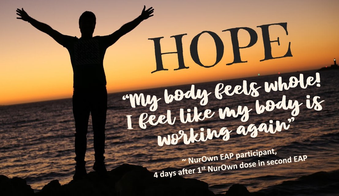 aVoice4ALS's tweet image. Spoke to #NurOwn EAP participant last night - 4 days after 1st dose &amp;amp; 4+ yrs after dx. His voice now strong &amp;amp; cadence in speech returned to normal, he said:

"My body FEELS whole!  
I feel like my body is working again"

Everyone w #ALS deserves this Hope!
@DrCaliff_FDA @FDACBER