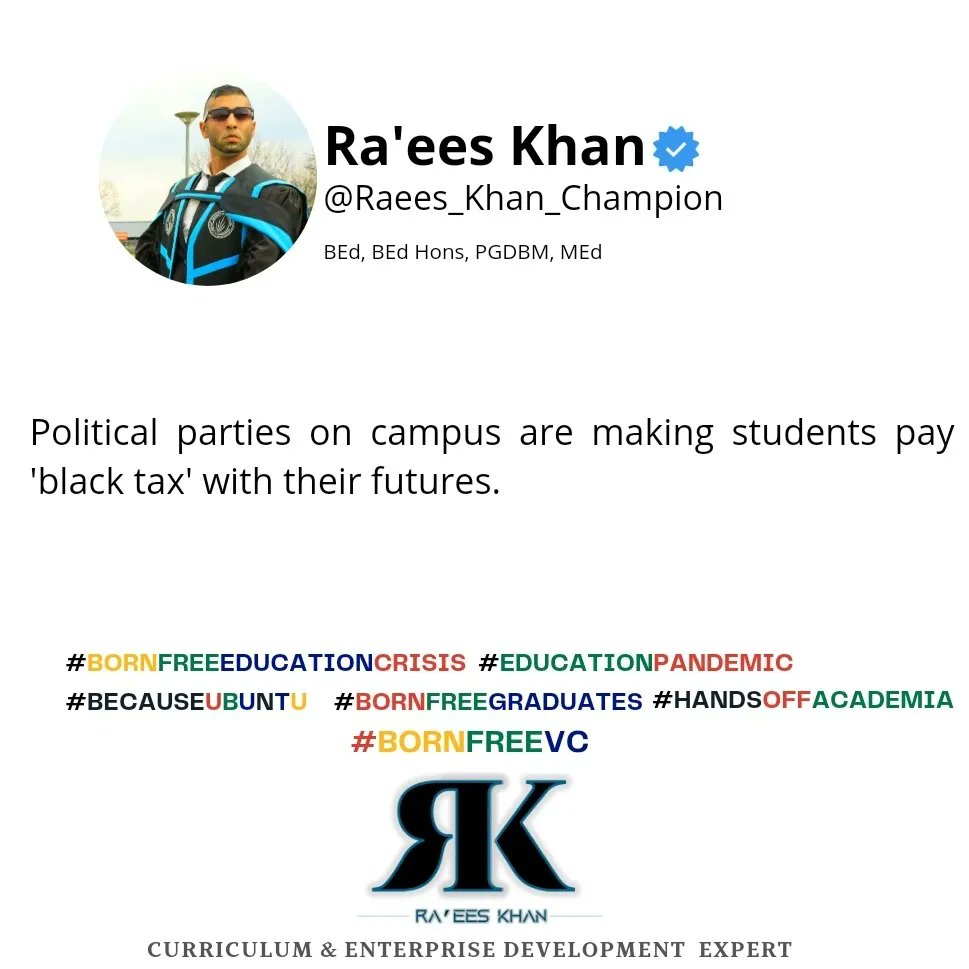 RK_Champion's tweet photo. @Bonang @DavinPhillips Education Is Under Seige! #BornFreeEducationCrisis needs your voice! #handsoffacademia https://t.co/ocK7IJIgUM