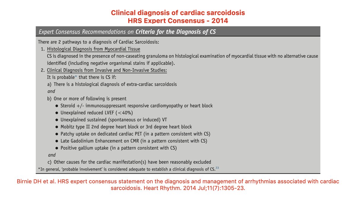 5 - Also in 2014, the HRS published the HRS expert consensus statement on the diagnosis and management of arrhythmias associated with cardiac sarcoidosis.

heartrhythmjournal.com/article/S1547-…