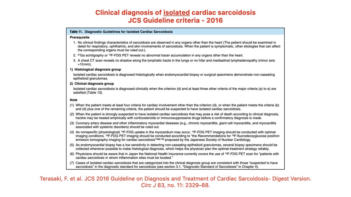 7 - Finally in 2016, the Japanese Circulation Society proposed a guideline that includes criteria to clinically diagnose cardiac sarcoidosis:

jstage.jst.go.jp/article/circj/…