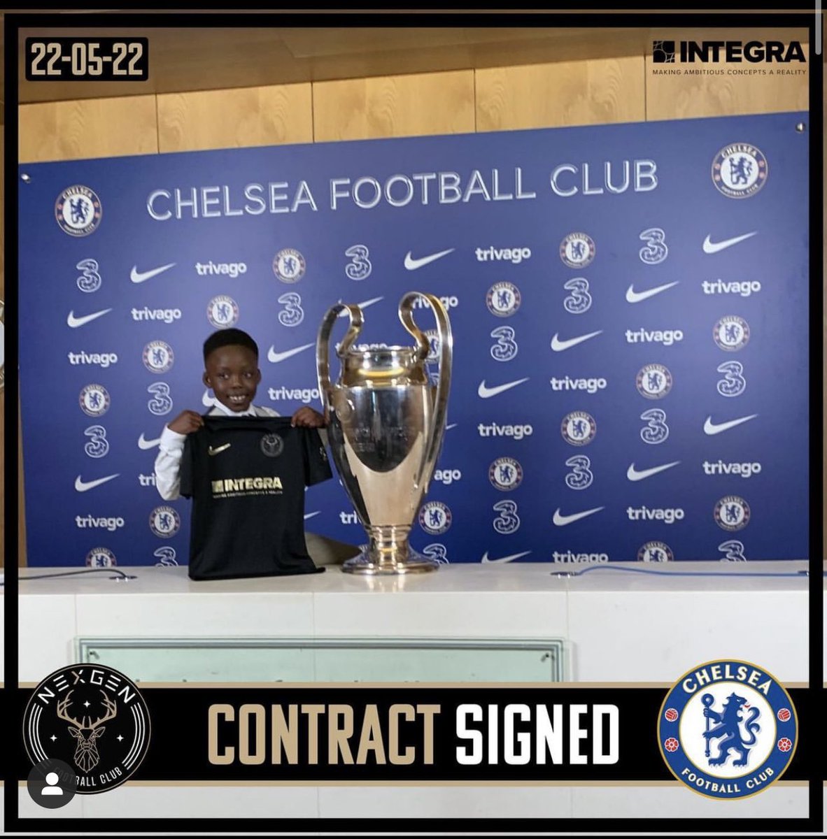 Contract Signed : Congratulations to our U8 @joshinio_ for joining <a href="/ChelseaFC/">Chelsea FC</a> on a 2 year contract. We have loved having you at NexGen and supporting your development over the past 2 years . 
Special mention to 
<a href="/Gazoneil/">Gary O'Neil</a> <a href="/fionalfc10/">Fiona Armfield</a> for their mentorship. #bestinclass