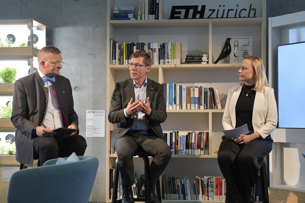 Joel_Mesot's tweet photo. How are you #rethinkingliving? Tonight I shared with Michelle Grant @ethzWFSC & Chris Luebkeman from ETH Foresight what's the forefront of our minds at the level of @ETH_en, at a global level & at a personal level. We are always rethinking, to be fit for the future! @wef #wef22 https://t.co/nXE61de1FI