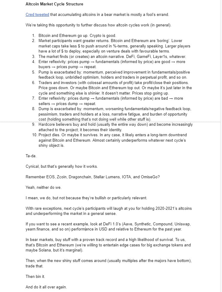 CryptoCred's tweet photo. Excerpt from today’s newsletter on altcoin cycles for cynics. https://t.co/I23vBp0SIz
