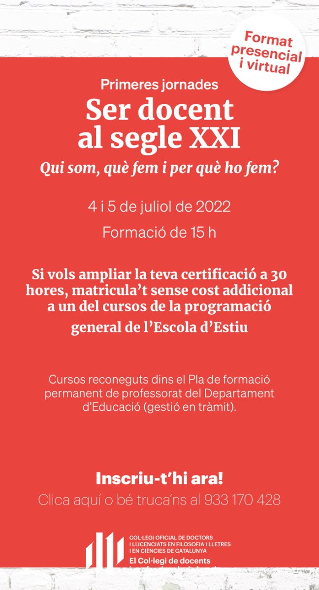 Aquest estiu tenim una  cita. T'animes? 
Pensem la nostra identitat professional des de la professió?. Primeres jornades Ser docent al segle XXI: Qui som, què fem i per què ho fem? eur02.safelinks.protection.outlook.com/?url=https%3A%… <a href="/cdlcat/">Col·legi de docents</a> #muvicef <a href="/UVic_FETEP/">FETEP - UVic</a>