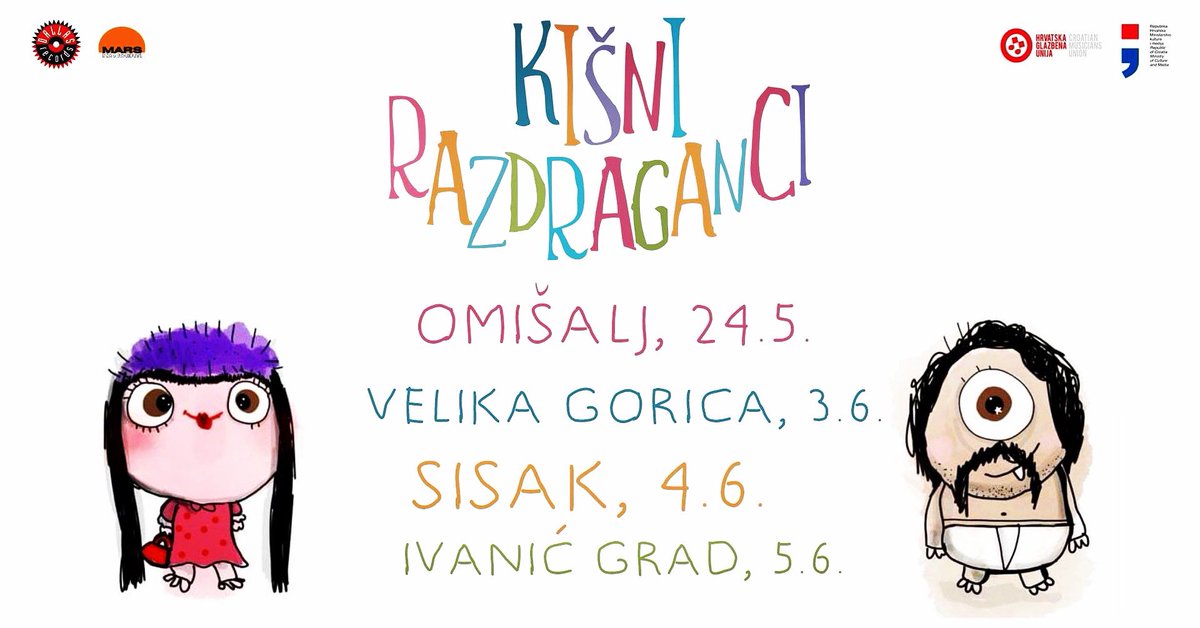 Kišni Razdraganci stižu u vaš grad...
➡️Omišalj, 24.05.2022.
19:00h Društveni Dom Omišalj
➡️Velika Gorica, 03.06.2022.
17:30h Park dr Franje Tuđmana
➡️Sisak, 04.06.2022.
11:00h Šetnica Slave Striegla
➡️Ivanić Grad, 05.06.2022.
14:00h Sportski park Zelenjak