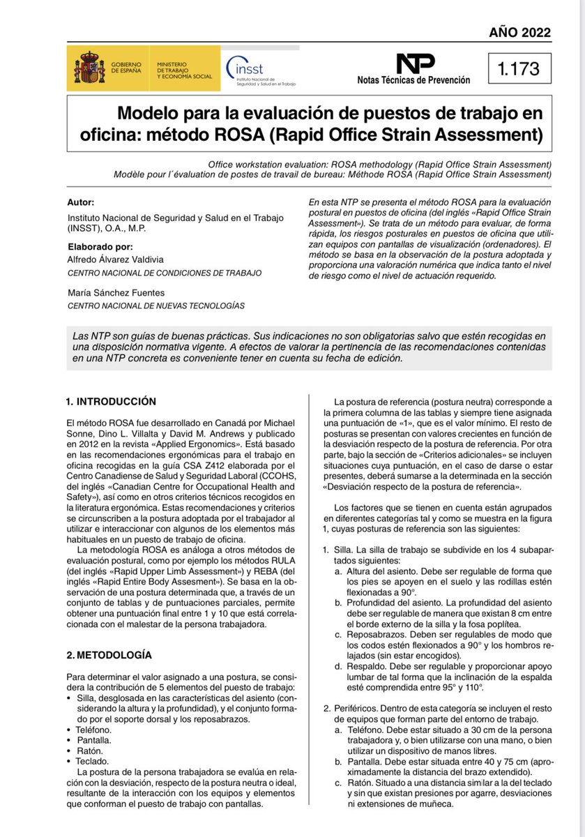 Aepsal's tweet photo. Modelo para la evaluación de puestos de trabajo en oficina: método ROSA (Rapid Office Strain Assessment) https://t.co/p0dUpG6Pg3