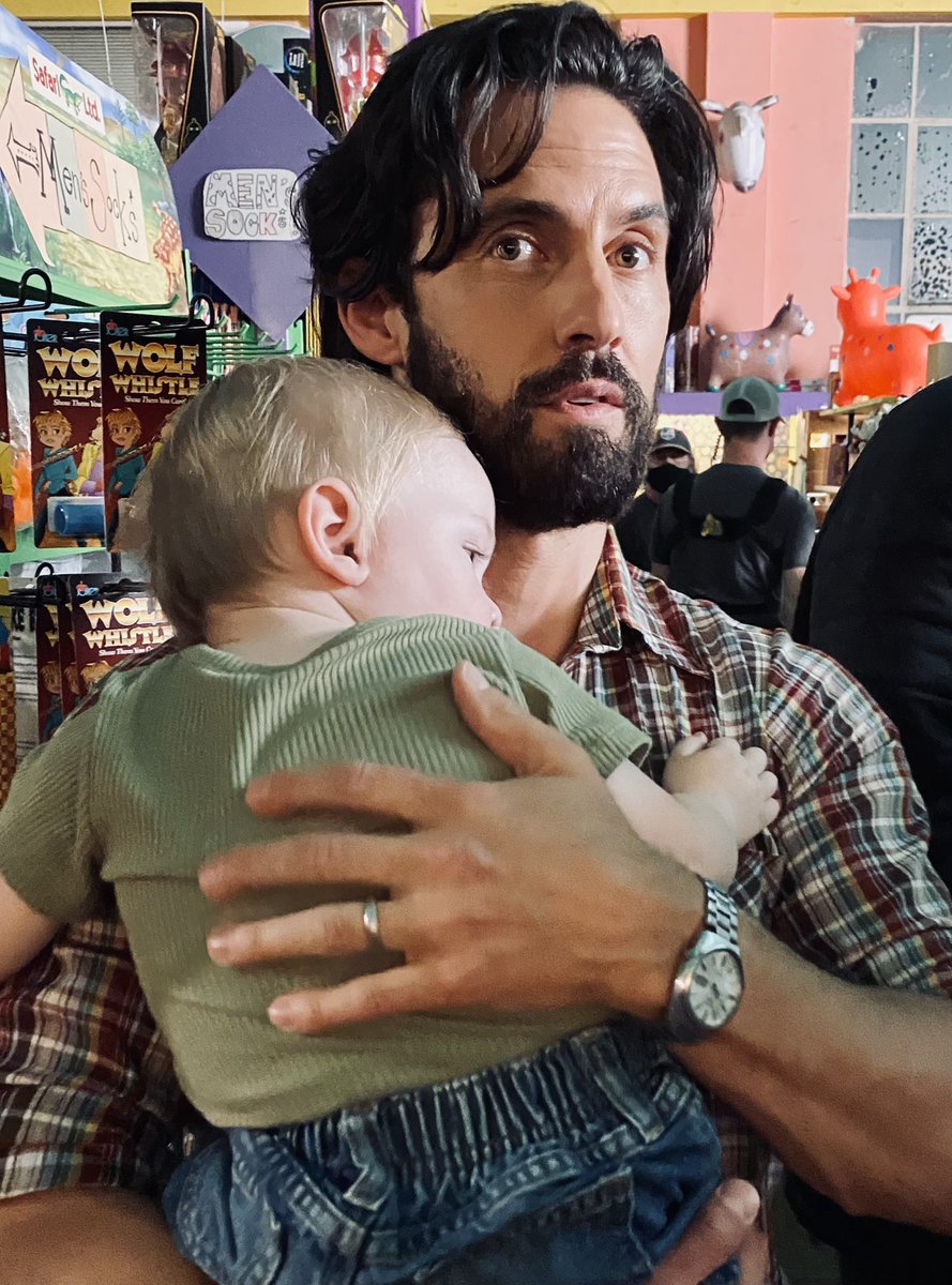 Final scene we shot with Milo. 

True story: after two-seasons of dealing with screaming babies in every timeline, this child ended things by sitting contentedly in Milo’s arms like this for the entire scene. #ThisIsUs