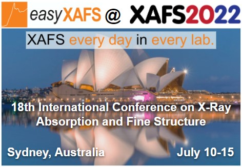 Come see us in person at XAFS2022 in Sydney, Australia!
We are excited to be sponsoring and attending XAFS2022! 
Will you be there?  Let us know or stop by our booth to say hi! 

Looking forward to seeing everyone there!

easyXAFS.com

#chemtwitter