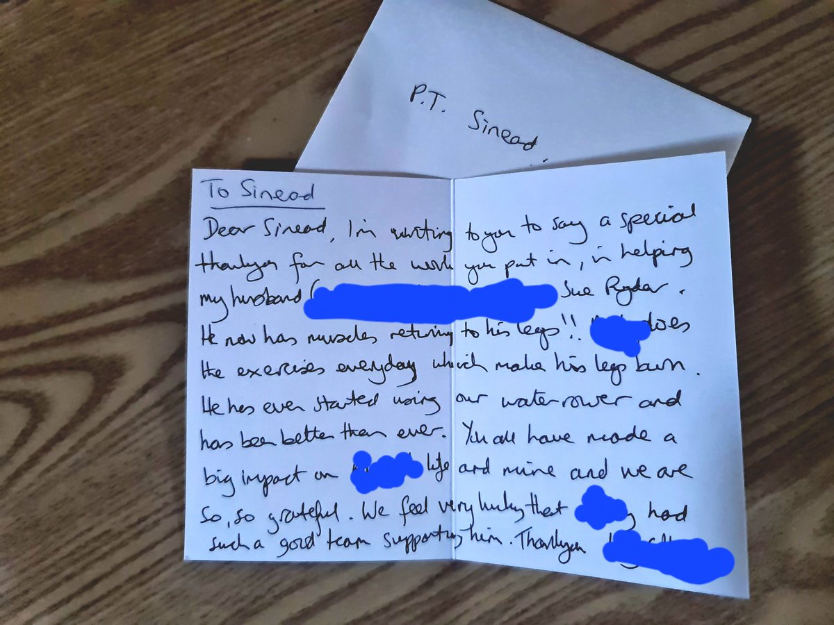 GallerySinead's tweet photo. Made my day recieving this card from one of my clients. So lovely to hear how well he is doing since been discharged and the positive impact we have had on him and his family 💙. I feel lucky to have such a rewarding job and work with a fantastic team #sueryder #neurorehab https://t.co/vqxPiRpfIf