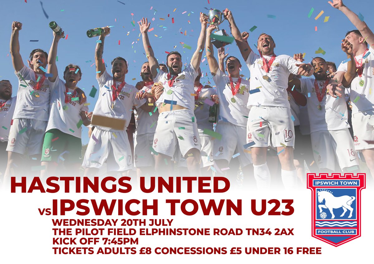 FIRST HOME PRE-SEASON FRIENDLY ANNOUNCED 🚨 The 'U's welcome @IpswichTown U23 to The Pilot Field on Wednesday 20th July Kick Off 7:45pm Early Bird Tickets available now: skiddle.com/whats-on/Hasti… #COYU 💨💨💨