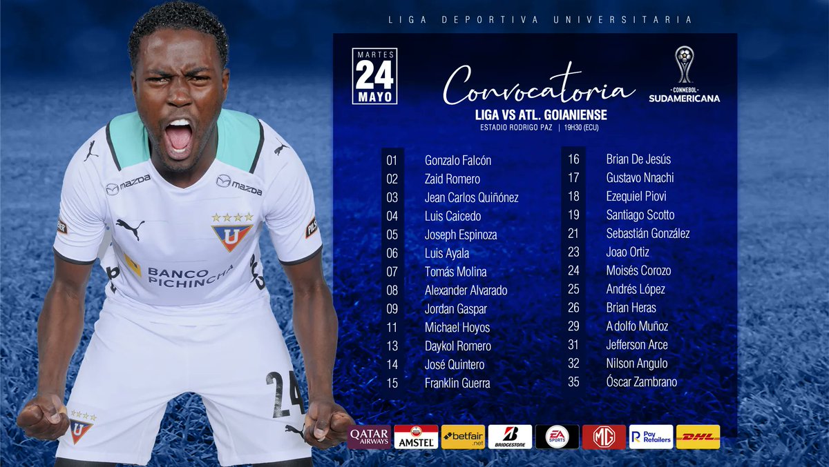 📝  La #ConvocatoriaLDU para el partido de esta noche.

🆚 #LDUvsACG
🕝  19h30

#VamosLIGA ⚪🔴