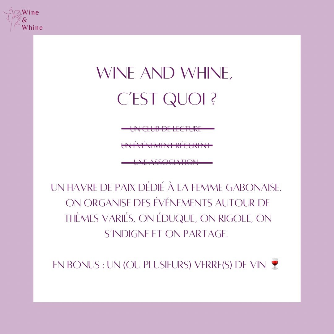 Hello #Twitter241 🇬🇦

Pendant ces 3 mois passés au Gabon j’ai découvert plein d’initiatives sympas ! 
J’ai donc décidé de créer whineandwinega, un «  safe space » dédié à la femme gabonaise qui organisera différents types d’événements ☺️

Pour follow ➡️ instagram.com/wineandwhinega…