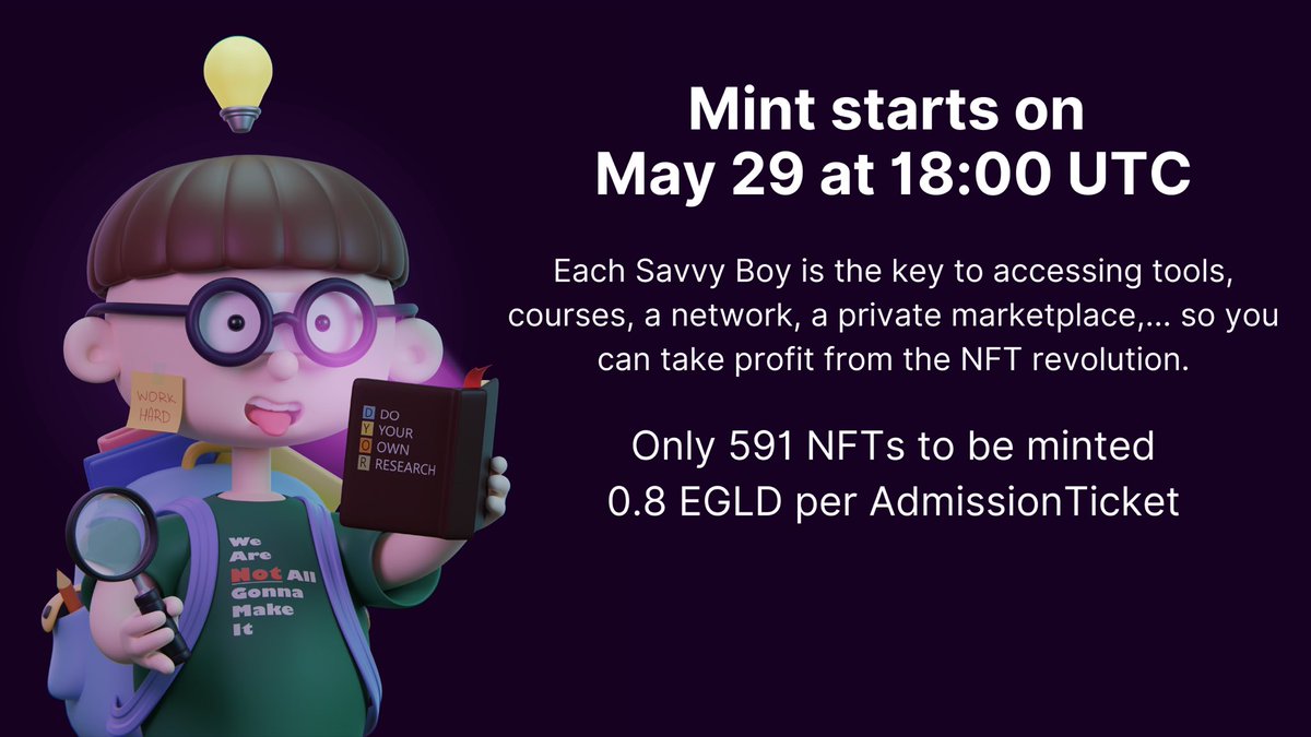 DempseyWeb3's tweet photo. 👁Hey! #ElrondCommunity👁

      🎉#Giveaway !🎉

To celebrate their mint on 05/29, @savvyboys_club are giving away: 

🥇1 Admission Ticket #NFT
🥈1 $EGLD

How to enter ? 

✅Follow @savvyboys_club &amp; @DempseyNFTs
✅RT &amp; ♥️
✅Join https://t.co/pJAR4wmdCQ

⏳Draw: 05/28 https://t.co/baixsTZ1x0