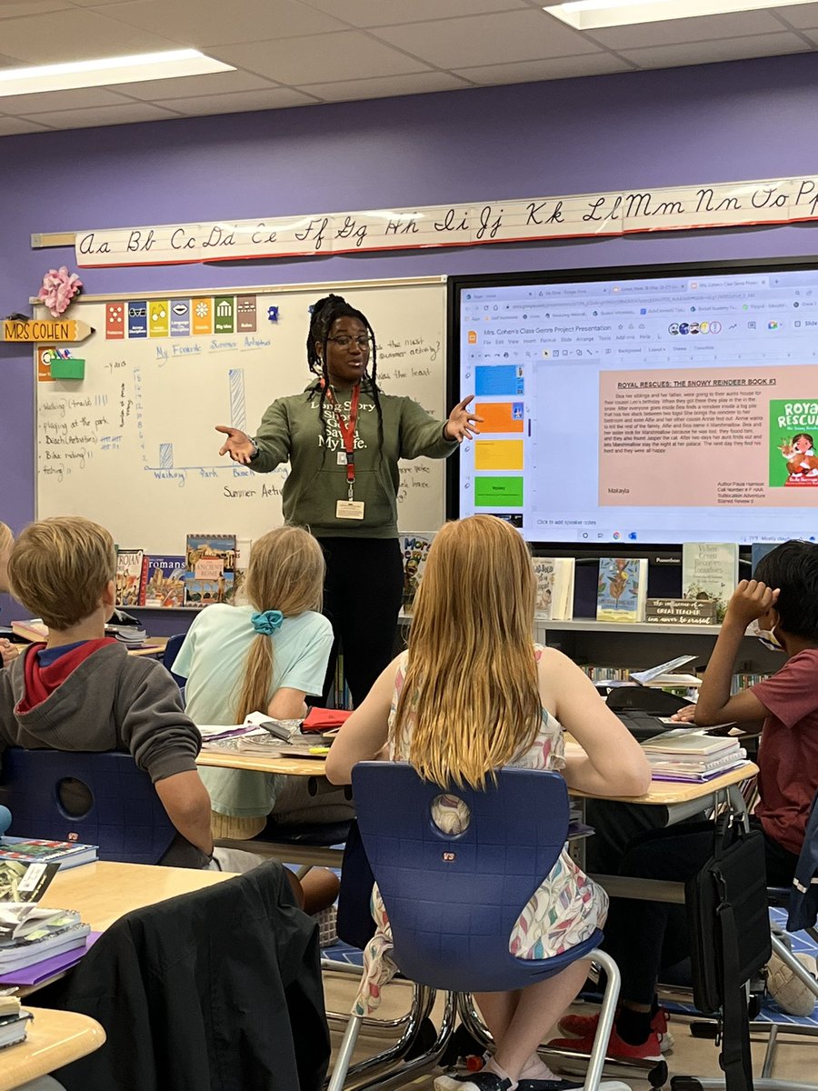 This picture says it all! GR VTFT Miss N gave it her all as a LMS at ODS. Her students obviously loved her- and they gave her credit for helping them develop a genre group project. Thank you <a href="/abgerman/">Angela German</a> for mentoring our VTFT. <a href="/grcollegiate/">Green Run Collegiate</a> <a href="/BrickellAcademy/">Old Donation School</a> <a href="/TCE_VBCPS/">TCE_VBCPS</a>