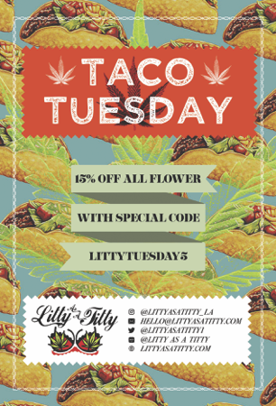 LittyAsATitty1's tweet photo. Taco Tuesday Specials!!!! We are now in Anaheim and Fullerton areas as well. Get tacos and 15% off all flower today!!!!
https://t.co/3AEQG6J0O8
#WeedLovers #weedsmokers #CannabisCommunity #cannabisculture #cannabisindustry #stoned #Kush #marijuana #littyasatitty https://t.co/rVokhJqdwY