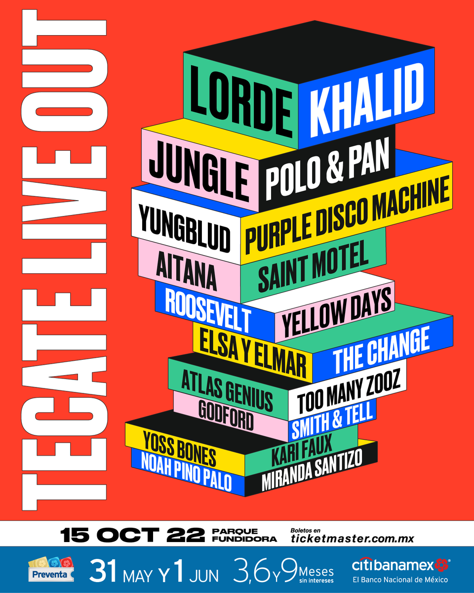 lineup_mx's tweet photo. Tecate Live Out revela lineup oficial con Lorde, Khalid, Jungle, Noah Pino Palo y más para este 15 de octubre en Monterrey. https://t.co/Do0zrkMPZG