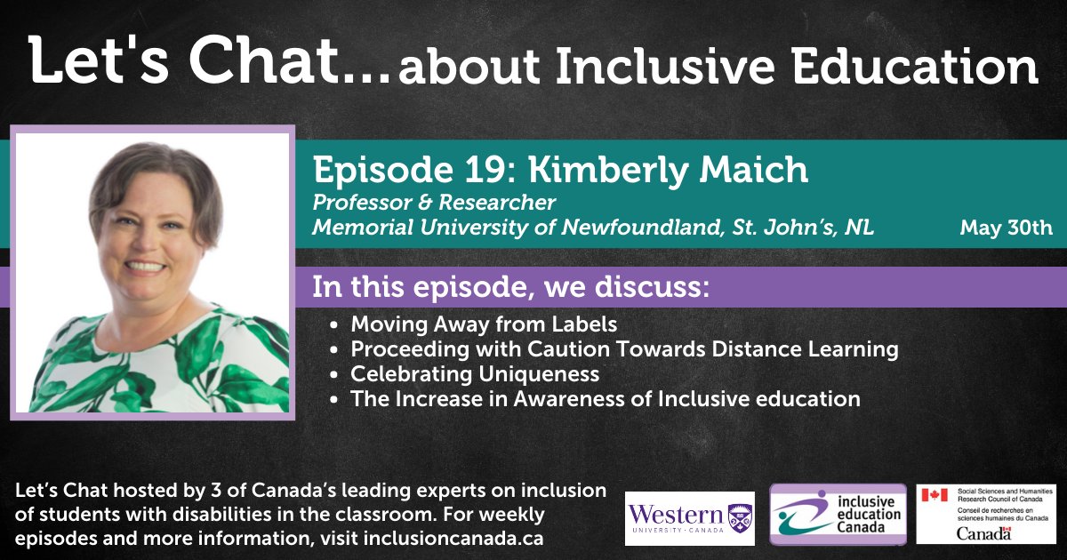 Inclusive Education (@inclusiveedcan) on Twitter photo Meet the guest of Ep 19 of Let’s Chat, professor & researcher <a href="/KimberlyMaich/">Kimberly Anne</a> of @MemorialUniversity! She chats with our hosts about celebrating uniqueness & the risk of exclusion that comes with distance learning. Ep 19 will be available May 30: bit.ly/3FJkC7p Meet the guest of Ep 19 of Let’s Chat, professor & researcher <a href="/KimberlyMaich/">Kimberly Anne</a> of @MemorialUniversity! She chats with our hosts about celebrating uniqueness & the risk of exclusion that comes with distance learning. Ep 19 will be available May 30: bit.ly/3FJkC7p