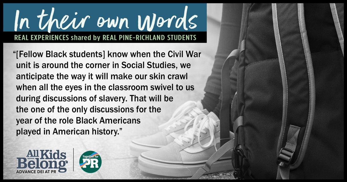 TogetherforPR's tweet image. Since the concerns and experiences of students in marginalized groups are not being acknowledged by the PR school board, we are sharing quotes from the Open Letter to Pine-Richland from 2020. 
#weareprtoo #Allkidsbelong #publicschools #equity #DEI #racism