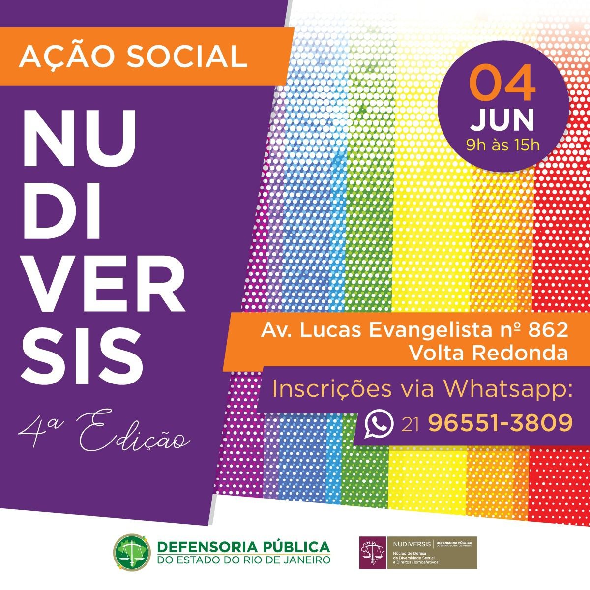 defensoria_rj's tweet photo. Ação à vista!
O Núcleo de Defesa dos Direitos Homoafetivos e Diversidade Sexual da Defensoria (#NUDIVERSIS) vai promover uma ação em parceria com o Centro Universitário de Volta Redonda, que visa atender a demandas da comunidade #LGBTQIA+. https://t.co/E4phLOCp0x
