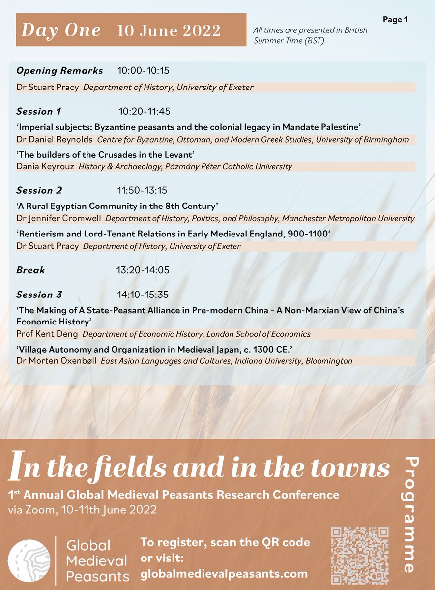 GlobalPeasants's tweet photo. Just two weeks to go until the first annual Global Medieval Peasants Conference, 10-11 June 2022, via Zoom! If you're interested in hearing from our wonderful line-up of speakers, check out the link in our bio to register via Eventbrite.
#medievaltwitter https://t.co/FAUo5BDa8Q