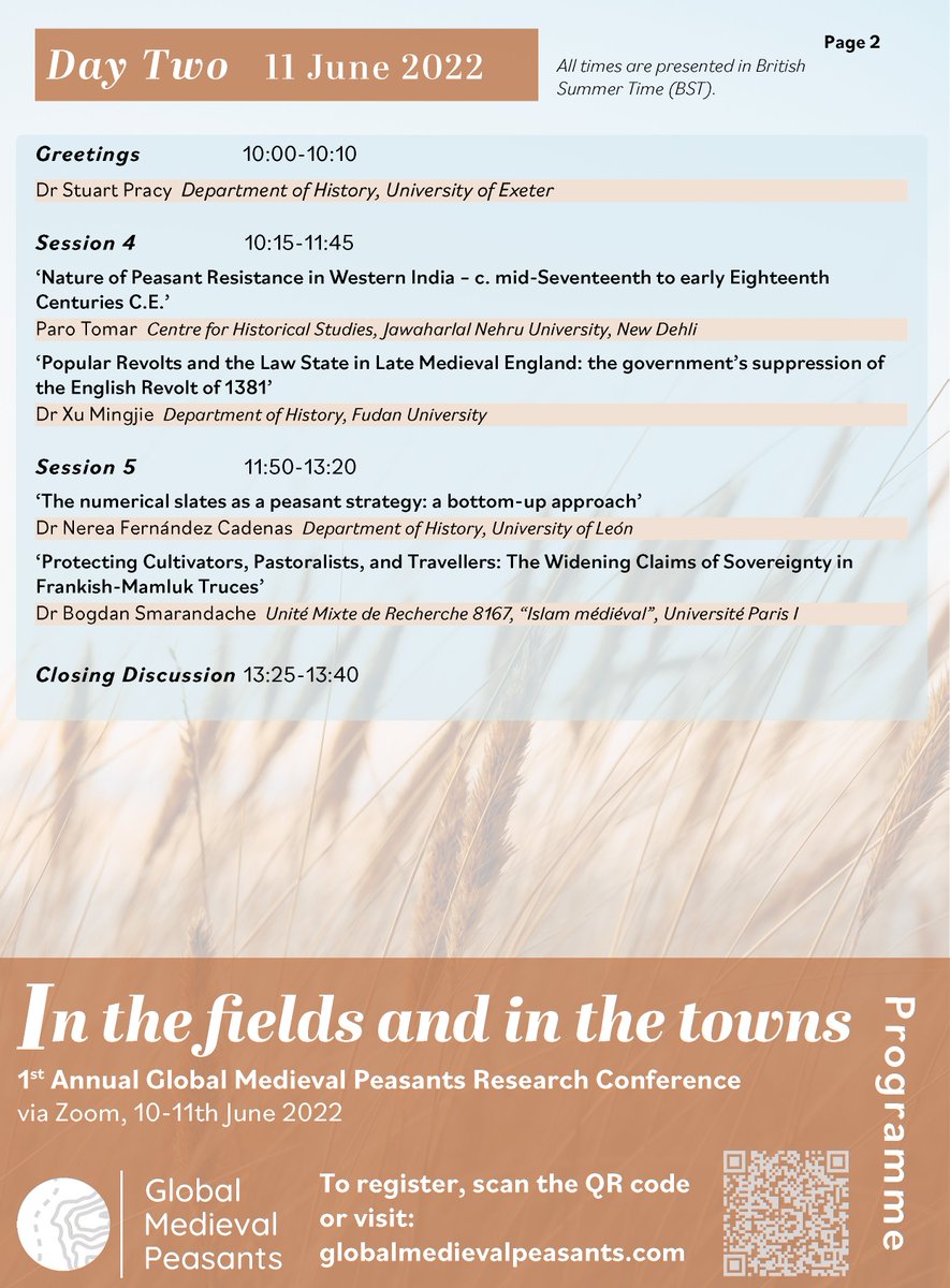 GlobalPeasants's tweet photo. Just two weeks to go until the first annual Global Medieval Peasants Conference, 10-11 June 2022, via Zoom! If you're interested in hearing from our wonderful line-up of speakers, check out the link in our bio to register via Eventbrite.
#medievaltwitter https://t.co/FAUo5BDa8Q