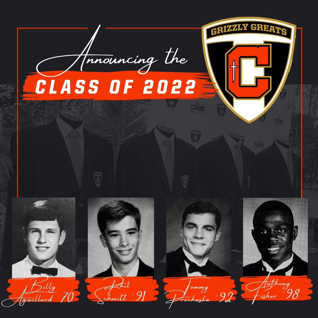 CHS is proud to announce four new inductees to the Grizzly Greats Athletic Hall of Fame. Inductees for the Class of 2022 include Mr. Billy Aguillard ’70, Mr. Phil Schmitt ’91, Mr. Tommy Prochaska ’92, and Mr. Anthony Fisher ’98. Read more at catholichigh.org/athletics/griz…
