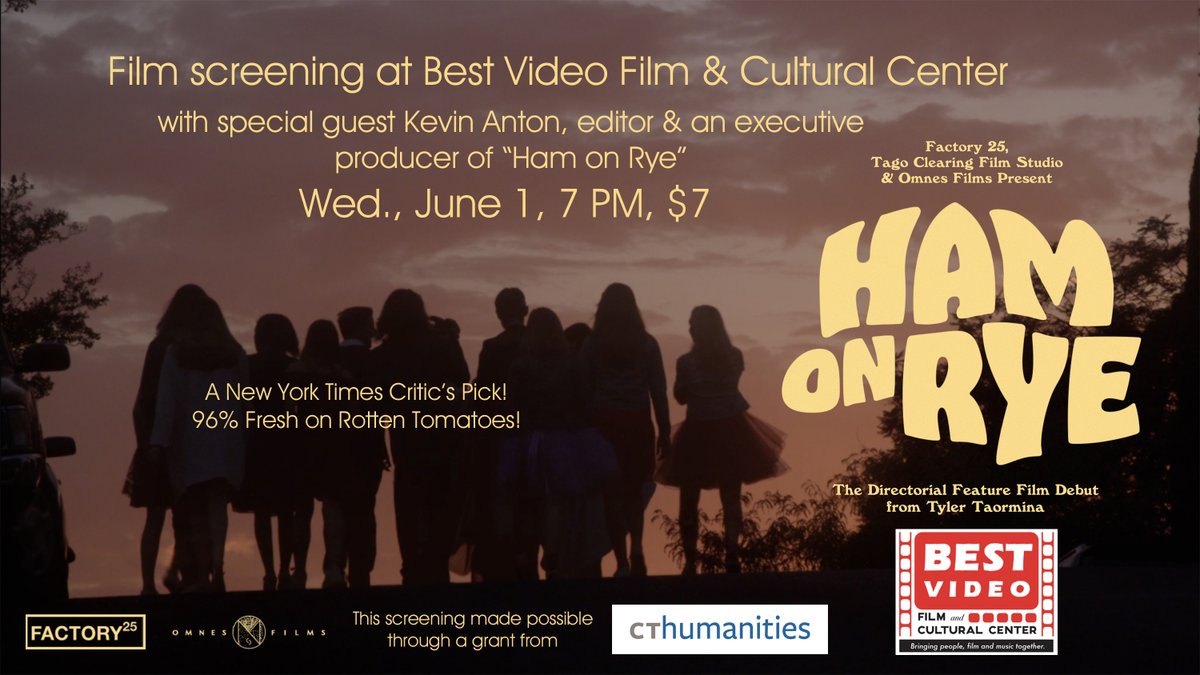 <a href="/bestvid/">Best Video Film & Cultural Center</a> is pleased to be having a film screening Wed., June 1, of an acclaimed recent independent film, <a href="/HamOnRyeFilm/">Ham on Rye</a>. It was a New York Times Critic's Pick and has a 96% rating on Rotten Tomatoes. 1/3

facebook.com/events/7143621…