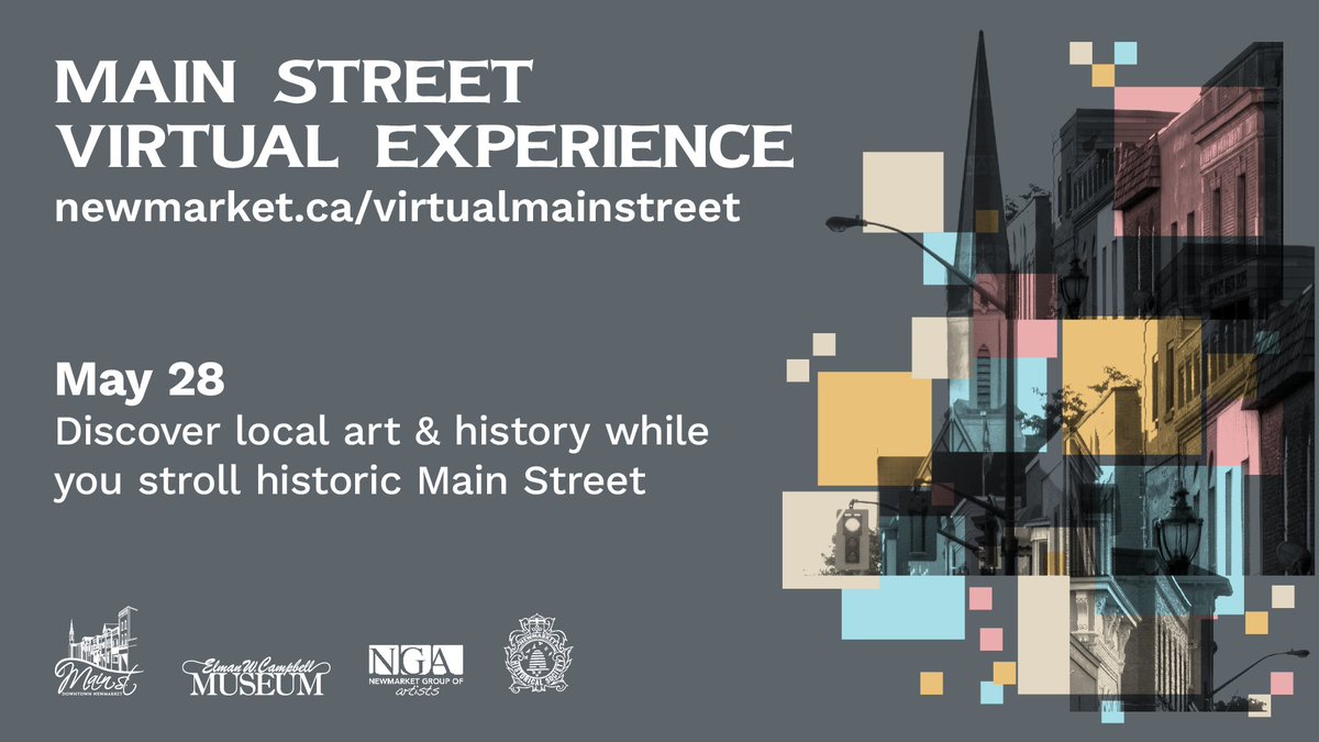 TownofNewmarket's tweet photo. 🏛️ Take a stroll back in time with new virtual Main Street experience that is set to launch on May 28. This self-guided tour pairs local artists with videos that will take you back in time to learn more about 17 historic buildings on Main Street. Details: https://t.co/XDAp6d6oXQ https://t.co/qgJkd1Zk51