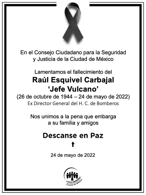 elconsejomx's tweet photo. @Raul_Esquivel_C Con dolor y un infinito agradecimiento despedimos a Raúl Esquivel Carbajal 'Jefe Vulcano', ex Director General del H. C. de Bomberos, quien protegió y rescató a cientos de ciudadanas y ciudadanos durante sus 49 años de servicio. Nuestro más sentido pésame para su familia y amigos https://t.co/u5JAifLT7B