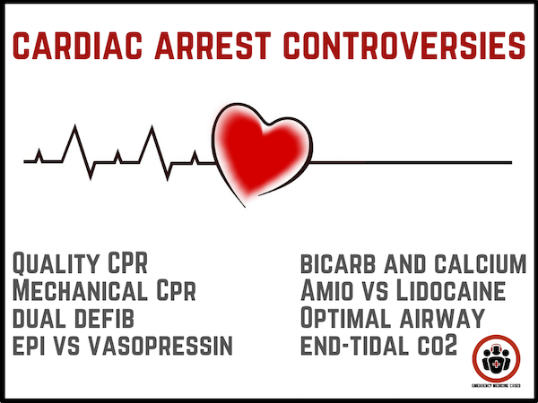 EMCases's tweet photo. Cardiac Arrest Controversies

With @EmICUcanada @AnotherICUdoc @emcrit Rob Simard

*Pros/cons mechanical CPR
*Dual defib vs vector change
*Epi vs vasopressin
*Amio vs lido
*BVM vs ETT v SGA
*Ketamine in cardiac arrest
*Pros/cons ETCO2

https://t.co/O24JI7QWgL

#FOAMed https://t.co/JJAh054JA6