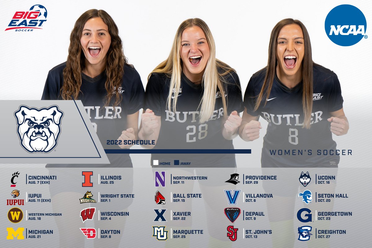 Fall schedule for <a href="/ButleruWSoccer/">Butler W Soccer</a> includes matches with 6️⃣ opponents from 2021 NCAA ⚽️ Tournament field

-->> bit.ly/3yWHtg0

#ButlerWay