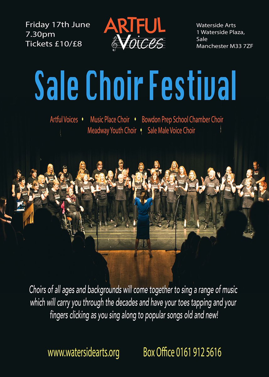 We can’t wait to host the SALE CHOIR FESTIVAL at @watersidearts_ on Friday 17th June - 7.30pm.

@musicplacealtrincham 
@bowdonprepschool 
Sale Male Voice Choir
Meadway Youth Choir
Artful Voices
#choirfestival #choirchoirchoir #choirperformance #choralsinging #singinginmanchester