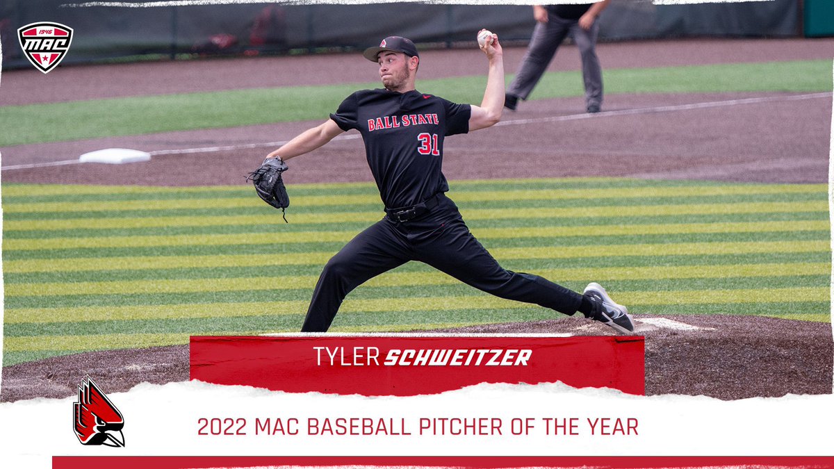 MACtion (@macsports) on Twitter photo P⚾️TY‼️
Ball State’s <a href="/TylerSchweitz22/">Tyler Schweitzer</a> has been named the MAC Pitcher of the Year!
#ChirpChirp | #MACtion P⚾️TY‼️
Ball State’s <a href="/TylerSchweitz22/">Tyler Schweitzer</a> has been named the MAC Pitcher of the Year!
#ChirpChirp | #MACtion