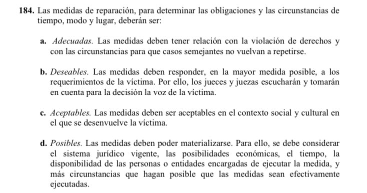 aldicon18's tweet photo. 1) ¿Cómo deben ser las medidas de reparación integral? #LaCorteDice: ➡️Adecuadas: deben tener relación con la vulneración de derechos y con las circunstancias para que casos semejantes no se vuelvan a repetir; ➡️Deseables: deben responder a los requerimientos de la víctimas. https://t.co/aHfpvdXfoG