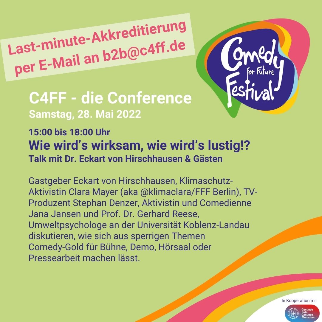 C4FF_Berlin's tweet photo. Last-Minute-Akkreditierung für die #C4FF-Conference - Teil 2: Am 28. Mai geht's um #nachhaltige Events &amp; Humor als Wirksamkeits-Boost in der Kommunikation. Interessiert? Dann E-Mail an b2b@c4ff.de schicken und vielleicht sogar auf der Gästeliste landen. First come - first serve! https://t.co/a9vOPnuXwJ