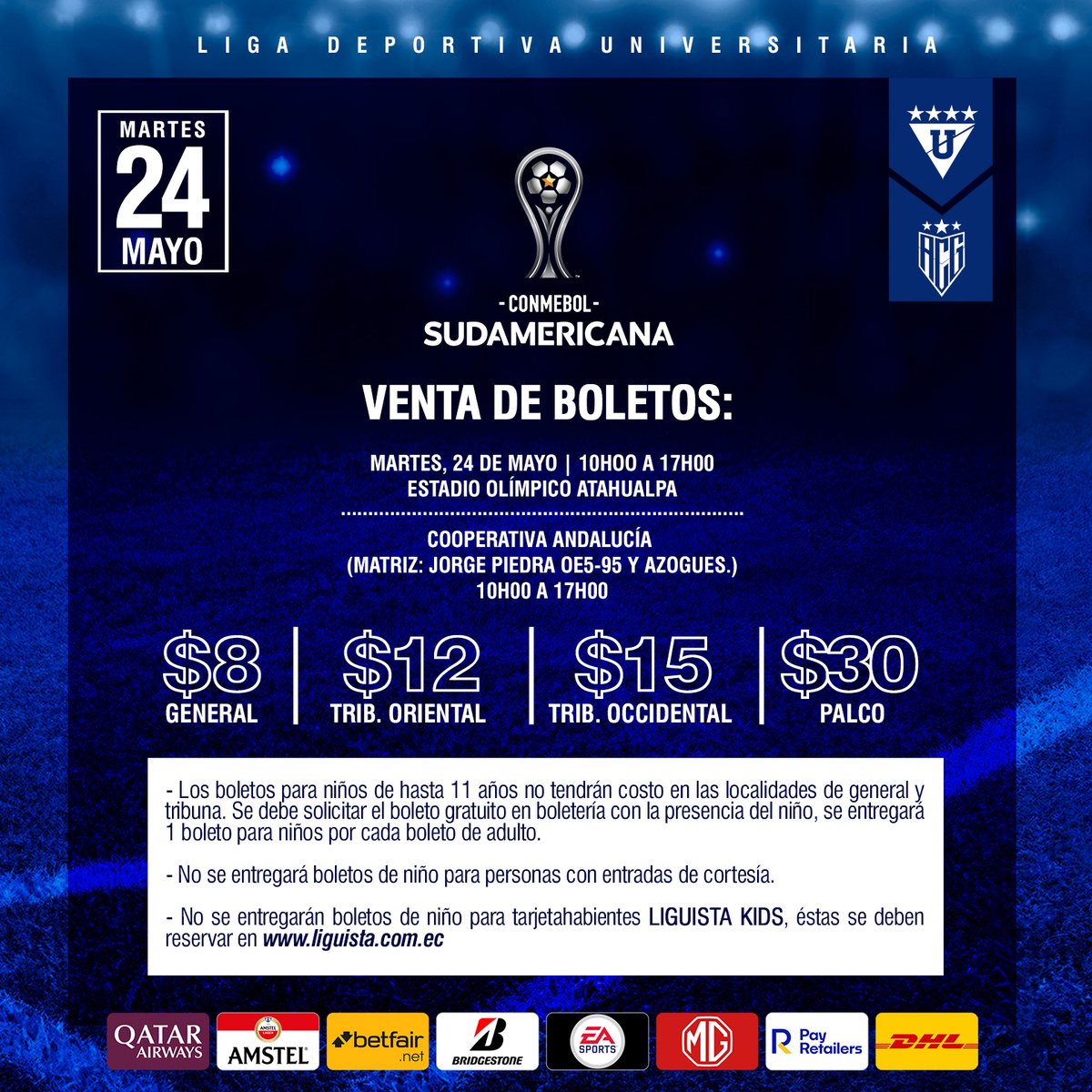 ℹ️ #VentaDeBoletos
🆚 #LDUvsACG
🏆 #CONMEBOLSudamericana
🕢 19h30

#VamosLIGA ⚪🔴