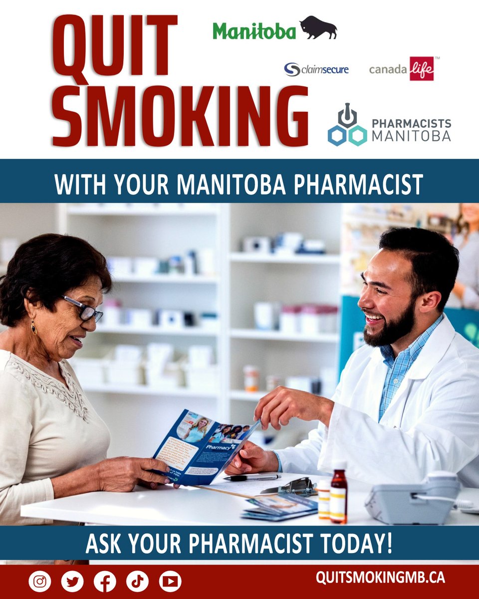 Your last quit-smoking attempt with help from your MB Pharmacist! quitsmokingmb.ca
▪ Initial 1-hr assessment, with up to 9 follow up sessions
▪ Access up to $100 (free) in product subsidy for first-line smoking cessation scripts
▪ Eligible for product subsidy rewards