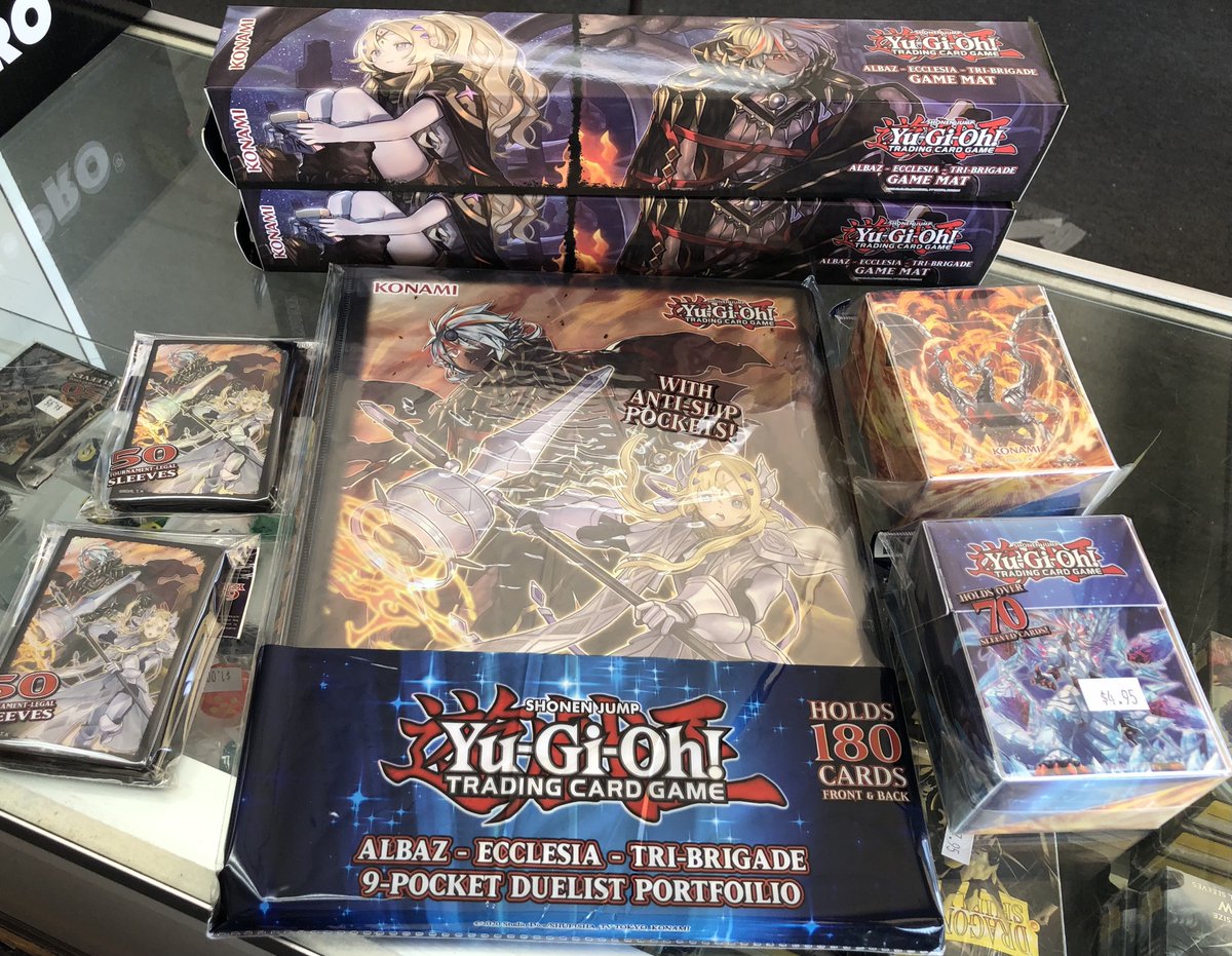 We have all the Yugio Albaz- Ecclesia- Tri Brigade supplies! Sleeves, deck  box. Mat and portfolio #yugioh