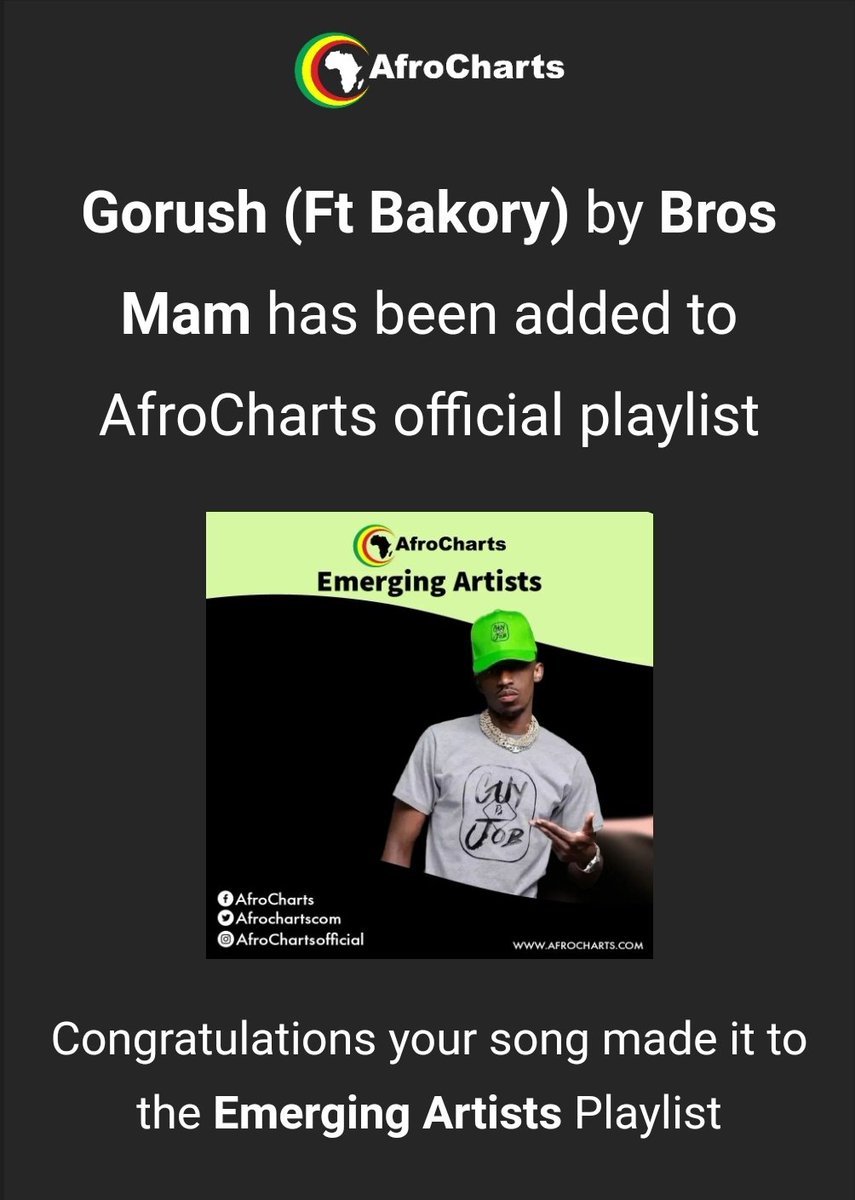 mamoz_1997's tweet photo. Another new number broke, #Gorush by @BrosMam ft #Bakory has made it to @AfroChartsCom official Playlist #emergingartist 

#SSOT #playlist #music #rap https://t.co/qSsZ89KS37