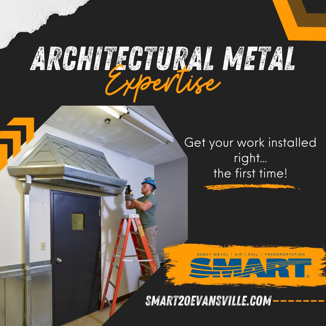 SmartUnion20EVV's tweet photo. Architectural sheet metal workers specialize in all aspects of architectural sheet metal. These craftsmen fabricate and install metal roofing and metal siding for the exteriors of buildings as well as interior treatments such as stainless-steel wall panels and more. #SMARTLocal20 https://t.co/htPECZz59u