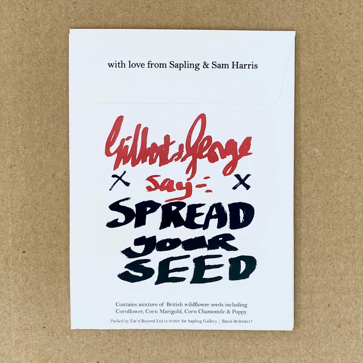 stephenharwood's tweet photo. Gilbert & George say SPREAD your SEED - a collaboration with Sam Harris.
Limited edition British wildflower seed packets available from @sapling_gallery
#gilbertandgeorge #spreadyourseed #wildflowers https://t.co/TMWVRYWnfR