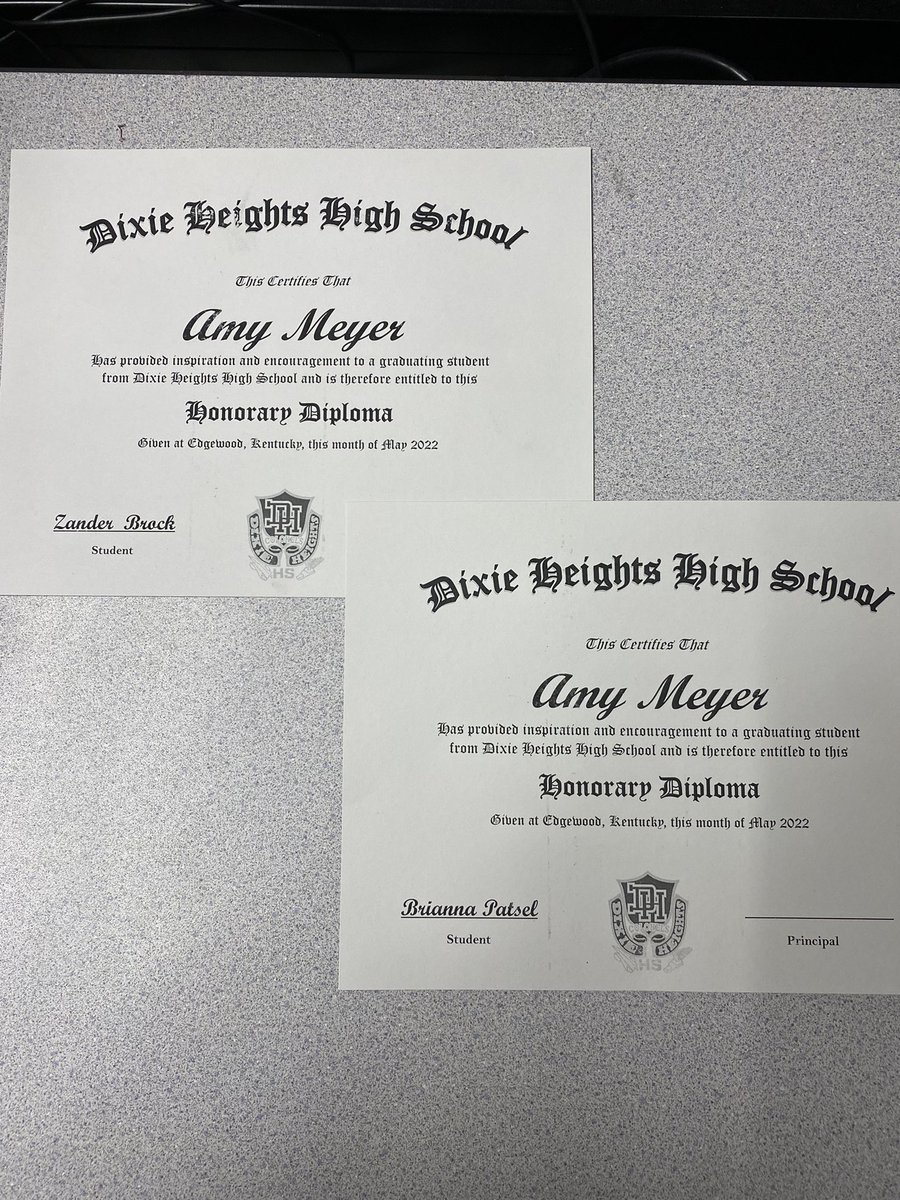 Mrs_Meyer7's tweet photo. Honorary Diploma Day…I’m a blubbering mess!  My students are my why!  I can not wait to see what the future holds for these two, and for the rest of the Class of 2022! @DixieHeightsHS https://t.co/MJXybN01dw